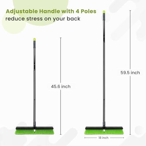 3 Pack 18” Push Broom Outdoor Heavy Duty, Garage Shop Broom with 59.5" Long Bandle for Cleaning Outdoor or Indoor Tile, Garage, Shop, Deck, Concrete, Wood, Stone, Patio Floor, with Soft Bristles 5