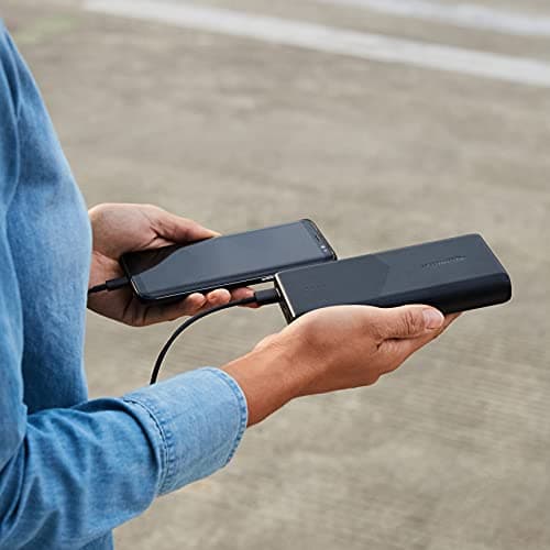 Amazon Basics Ultra-Portable Fast Charging Power Bank Battery, USB-C, 20100mAh with 18W PD and two 12W USB-A Ports for iPhone, Samsung, iPad, and more, Black 5