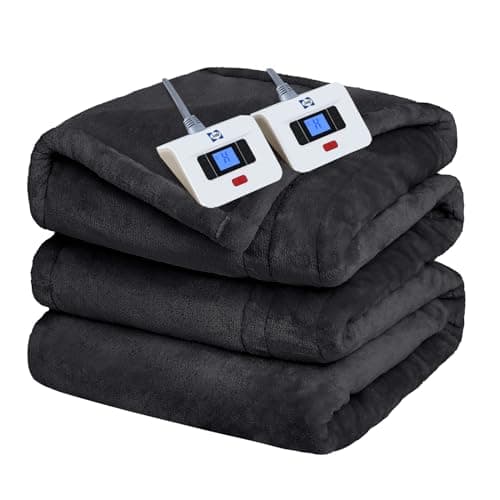 Sealy Heated Electric Blanket Queen Size, Flannel Electric Blanket with 10 Heating Levels & 1-12 Hours Auto Shut Off, Fast Heating Warming Blanket, Machine Washable, Grey, 84 x 90 Inch