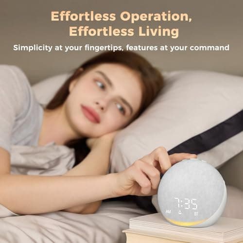 Sound Machine Alarm Clock for Bedroom: 25 Natural Sleep Sounds - White Noise Machine for Adults Kids Baby - Gentle Wake Up Alarm with Bluetooth Speaker - Frost White 8