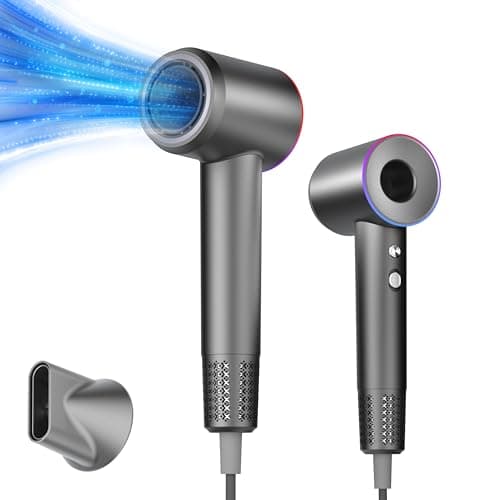 MLCLL Professional Ionic Hair Dryer, 1800W High Speed Blow Dryer for Home Salon, Real 200 Million Negative Ions, 120,000 RPM Brushless Motor for All Hair Types-1 (Silver)