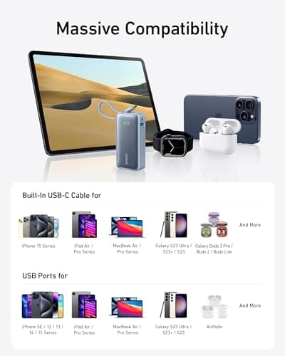 Anker Nano Power Bank, 10,000mAh Portable Charger with Built-in USB-C Cable, 30W Recharging, 30W Max Output with USB-C&A, for iPhone 17/16/15 Series, MacBook, Galaxy, AirPods, and More 6
