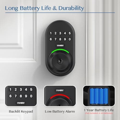 Keypad Smart Door Knob Lock, Yamiry Keyless Entry Digital Lock with Handle, Electronic Code Knob for Front Door, Easy Installation 5