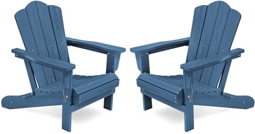 KINGYES Folding Adirondack Chair Set of 2, HDPE All-Weather Adirondack Chair, Navy