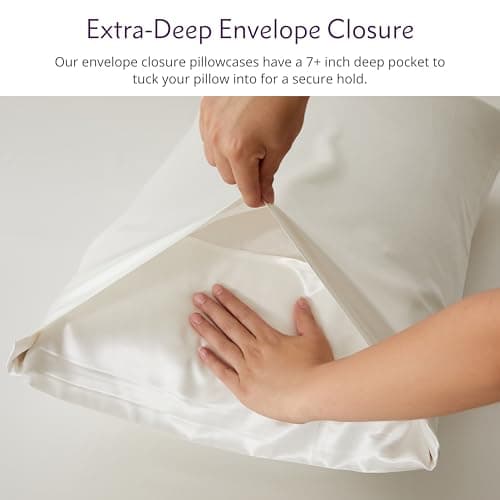 Mulberry Park 30 Momme 100% Pure Mulberry Silk Pillowcase - Luxury Charmeuse Weave for Hair and Skin, Cooling Silk Pillow Cover for Beauty Sleep - Standard Size 20''x26'' / Ivory 5