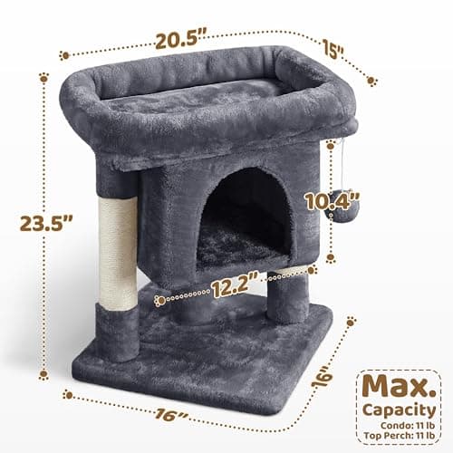 Yaheetech 23.5in Cat Tree Tower, Cat Condo with Sisal-Covered Scratching Posts, Cat House Activity Center Furniture for Kittens, Cats and Pets - Dark Gray 6