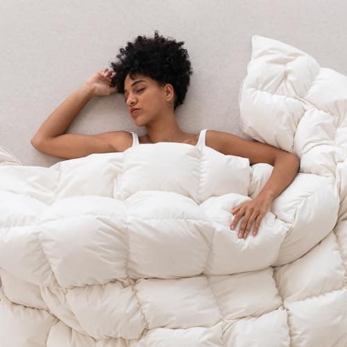 Three Geese Down Feathers Fiber Comforter Queen Size - 750 Fill Power All Season Down Duvet Insert, Ultra-Soft Hotel Collection Bedding Comforter, Baffle-Box Design - Noiseless - Medium Warmth.