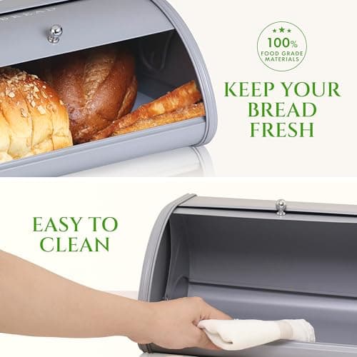 FINESSY Modern Metal Bread Box for Kitchen Countertop, Farmhouse Homemade Loaf Bread Storage Bin Holder for Kitchen Counters Organizer, Airtight Roll Top Sourdough Corner Breadbox Container Keeper 6