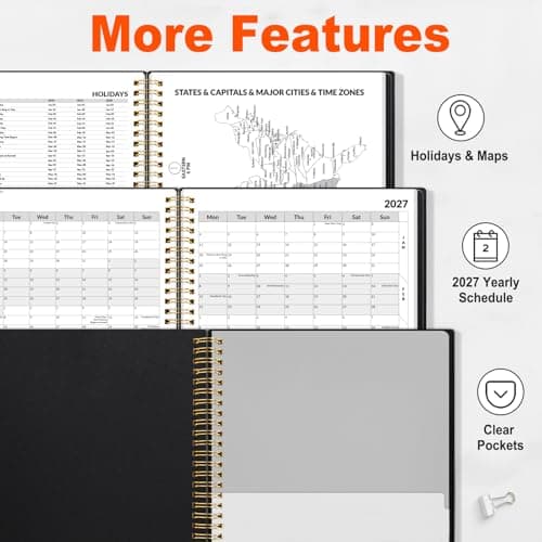 SUNEE 2026-2027 Appointment Book, Quarter-Hourly, Weekly & Monthly - from July 2026 to June 2027, 8.5"x11" Academic Planner, Flexible Cover, Note Pages, Bookmark, Spiral Binding, Black 6