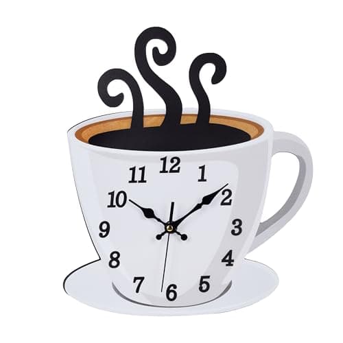Fomaris Kitchen Clock Coffee Cup Wall Decor, Cafe Decorative Kitchen Wall Clocks Battery Operated for Home Office