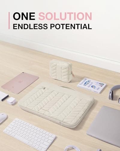 BAGSMART Laptop Case with Handle, Puffy Padded Laptop Bag Sleeve for Women, Portable MacBook Air/Pro Computer Case, 15-16 inch, Beige 8