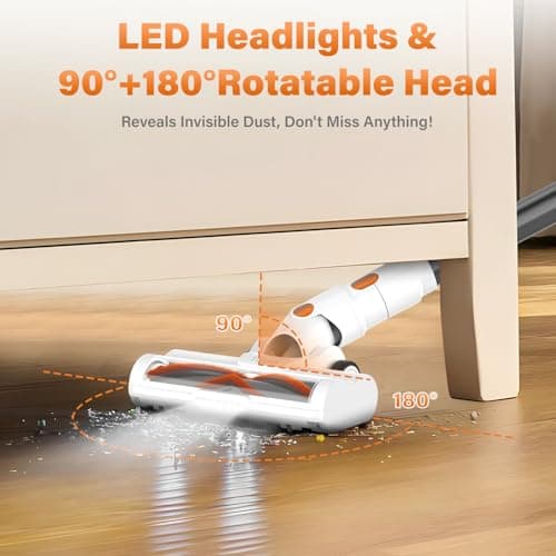 Tikom Cordless Vacuum Cleaner for Home, 40000Pa/450W Stick Vacuum with LED Touch Screen, Charging Wall Dock, Anti-Tangle, Lightweight Handheld Vacuum for Pet Hair, Hard Floor, Carpet (V500) 8