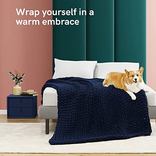 YnM Weighted Blanket, Handmade Chunky Knitted Design, Soft and Cozy, Temperature Regulating and Breathable, Machine Washable Throw for Sleep or Home Decor (Prussian Blue, 50x60 Inch, 10lbs) 3