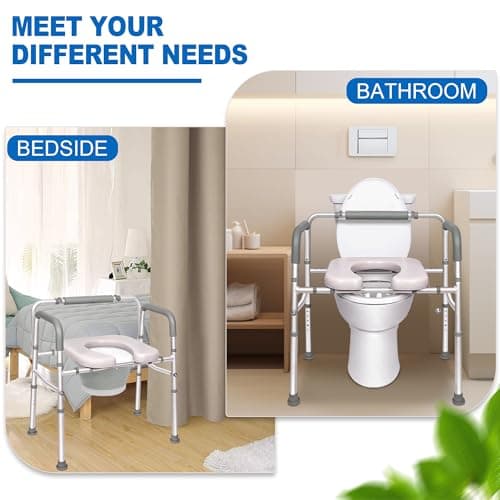 Aupokinry 3 in 1 Commode Chair for Toilet with Arms, 500 lbs Bedside Commode Chair for Toilet with Bucket 4.4Qt, Width Adjustable Bedside Commode for Seniors, 21”-25“ Extra Large Width 7