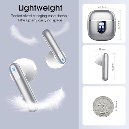 Wireless Earbuds, Bluetooth 5.4 Headphones with 3D Bass Stereo, Bluetooth Earbuds with 4 ENC Noise Cancelling Mic, 40H Ultralight In-Ear Buds USB-C, IP7 Waterproof Earphones for Android iOS, Silver 7