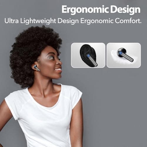 JBES Bluetooth Earbuds Wireless Headphones, 60H Deep Bass Ear Buds with 4 Noise Cancelling Microphone, IP5 Waterproof Earphones for iPhone Android Sports audifonos Bluetooth inalambricos (Black) 5