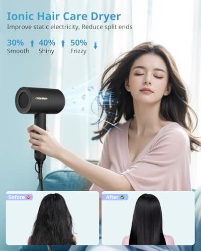 SHRATE Lightweight Ionic Hair Dryer with Diffuser - Powerful 1800W Blow Dryer for Fast Drying - Professional Low Noise Mini Hair Dryer for Travel, Gifts, Hair Styling (Black) 6