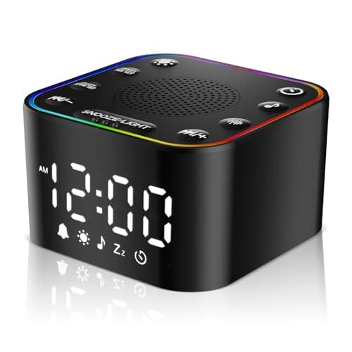 Alampan White Noise Sound Machine with Alarm Clock, 30 Soothing Sounds, Noise Machine for Sleeping, RGB Night Light, Digital Clock, Adults, for Bedside, Nightstand, Including Fan, Rain, Bird, Ocean