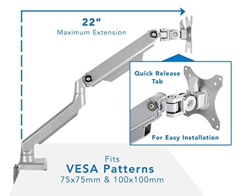 Mount-It! Single Monitor Arm Desk Mount, Mechanical Spring Height Adjustable Monitor Stand for 13–32 Inch Screens up to 17.6 lbs, VESA 75x75 & 100x100, C-Clamp & Grommet 6
