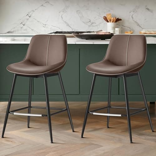 VASAGLE Bar Stools Set of 2, Counter Height Bar Stools with Back, Ergonomic Backrest, Synthetic Leather, Metal Legs, 24.8-Inch Tall Barstools for Kitchen Island Home Bar, Easy Assembly, Coffee Brown