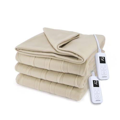 Sunbeam Royal Ultra Fleece Heated Electric Blanket King Size, 90" x 100", 12 Heat Settings, 12-Hour Auto Shut-Off, Machine Washable, Pebble Beige