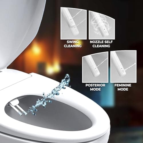 GenieBidet Right Side Bidet Toilet Seat Round - Round Bidet Toilet Seat with Adjustable Self-Cleaning Nozzles, Attachment, T Adapter & Bottle - Non Electric Bidet Seat 5
