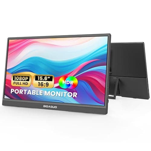 BIGASUO Portable Monitor for Laptop, 15.6'' FHD 1080P USB-C HDMI Travel Monitor, HDR IPS Ultra-Slim Portable Screen with Kickstand & Speakers, Extra Screen for Laptop PC MAC Phone PS4/5 Xbox Switch