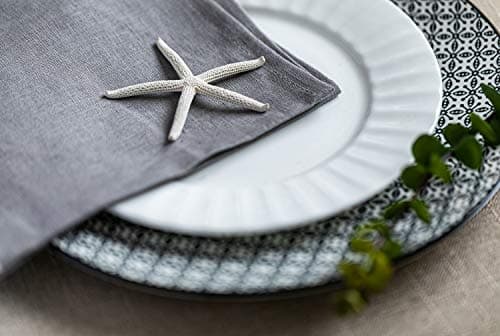 Linendo 100% Pure Linen Dinner Cloth Napkins 15 x 15 Inch Taupe Grey - Set of 6 Pack European Flax Natural Fabric Washable for Home and Kitchen 6
