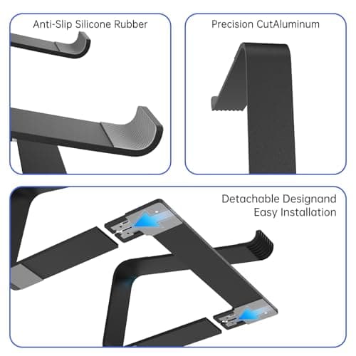 GleYo Laptop Stand for Desk Detachable Aluminum Computer Riser Portable Metal Notebook Printer Stand Holder Compatible with MacBook Air, Pro, Dell, HP, Lenovo and All 10-16" Laptops, Black 7