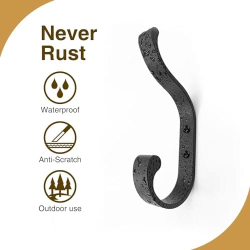 bussdis Coat Hooks Wall Mount for Hanging, Heavy Duty Backpack Hooks for Wall, Hold up to 30 lbs, Large Hanger Hooks for Towels, Purses, Clothes, Mudroom, Bathroom, Door, Black, 4 Pack 7