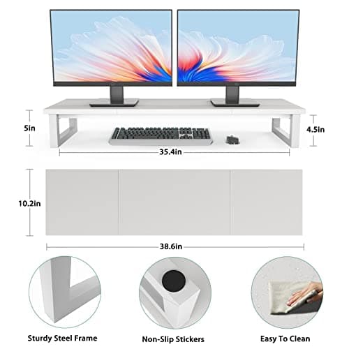 YAOHUOO Dual Monitor Stand Riser, 39Inch Large Monitor Stands for 2 Monitors, Computer Monitor Stand, Wooden Desktop Oraganizer Shelf for Office Desk Computer,Laptop,TV 7