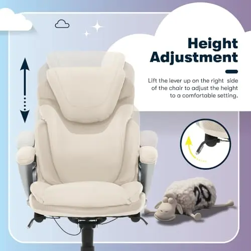 Serta Bryce Executive Office Chair, Ergonomic Computer Desk Chairs with Patented AIR Lumbar Support, Comfy Body Pillows, Height Adjustable, Swivel Base with Wheels, Bonded Leather, Cream 7