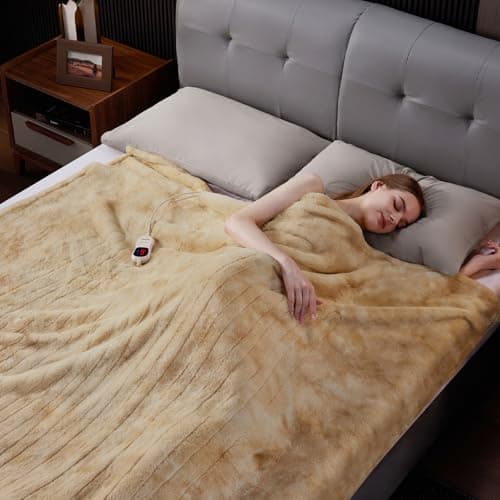 Guohaoi Heated Blanket Electric Throw, Soft Faux Rabbit Fur Electric Blanket with 10 Heating Levels 5 Sitting Timer Auto Off, Cozy Warm Heating Blankets, Machine Washable(50"×60" Beige) 7