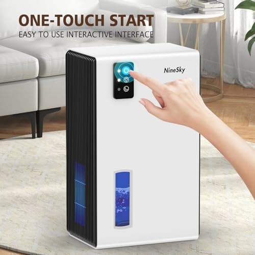 NineSky Dehumidifiers for Home, 95 OZ Water Tank, (1000 sq.ft) Dehumidifiers for Bathroom Bedroom Basement with Auto Shut Off,7 Colors LED Light(White) 8