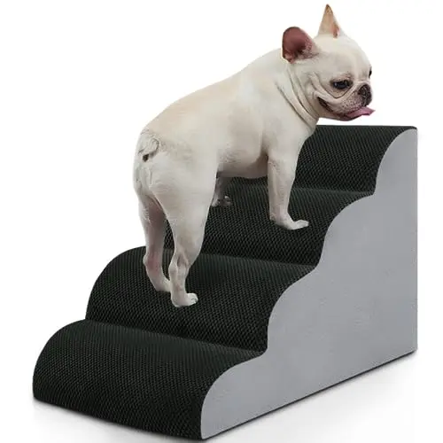 BOMOVA Dog Stairs for Small Dogs & Cats, 4-Step Non-Slip Pet Stairs for Bed & Couch, High Density Foam, Grey, 2/3/4/5 Steps