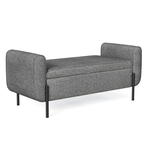 SONGMICS Storage Bench with Armrests, Ottoman for Living Room, Bedroom, Entryway, Steel Legs, Dark Gray ULOM072G01