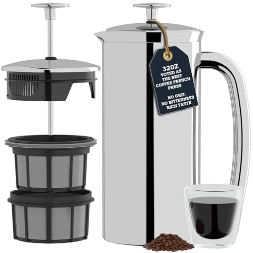 ESPRO P7 Polished French Press Stainless Steel 304 – Patented Double Walled Micro-Filter Insulated French Press Coffee Maker, Grit-Free Brew - Heat Resistant BPA Free (18oz)