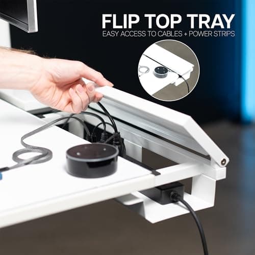 VIVO Electric 60 x 30 inch Standing Desk with Concealed Trays and Full-Size Mouse Pad, Dual Motor Memory Controller Height Adjustment, White Top White Frame, DESK-KIT-E2W-P3W 5