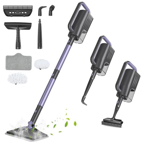 Gatlei Steam Mop Cleaner with Detachable Handheld Steamer, 6-in-1 Multi Accessories, Removable Water Tank, 23FT Power Cable, Lightweight, Steam Cleaner for sealed Hard Floors (Dark purple)