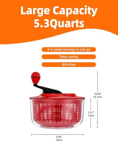 Brigii Salad Spinner, 5.3 Quart Lettuce Spinner with Double Drainage Holes, Salad Dryer for Washing, Spinning, and Draining Greens, Fruits, and Vegetables 5
