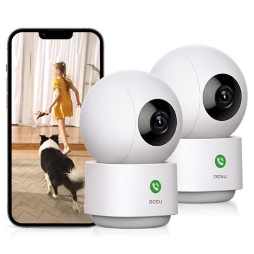 aosu 2K Security Camera Indoor, Baby Monitor Pet Camera One-Touch Call, Smart Motion Tracking, IR Night Vision, Compatible with Alexa, 2 Pack