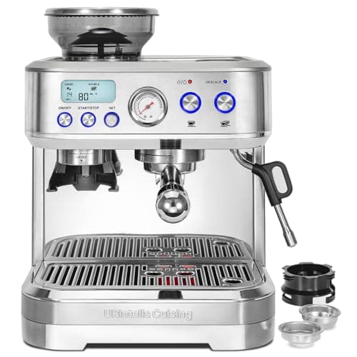 URintells Cuising Espresso Machine with Grinder, Espresso Maker with 58MM Portafilter & Milk Frother, Latte Machine, Cappuccino Machines for Home, Automatic Stainless Steel Expresso Coffee Machines