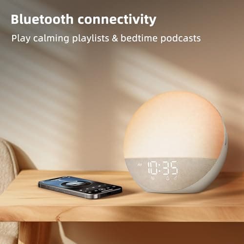 Sunrise Alarm Clock White Noise Machine: Natural Wake Up Light - Dimmable Clock with Bluetooth Speaker for Bedroom - 25 Sleep Sounds for Baby Adults Kids Putty 5