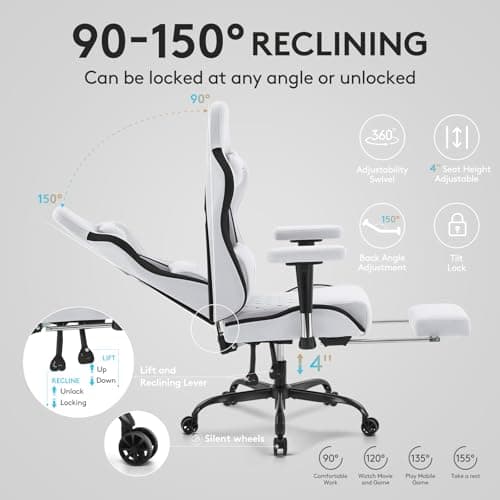 Morkprism Gaming Chair Breathable Fabric,Computer Office Chair with Footrest,Massage Lumbar Support and Gel Pad,Ergonomic Reclining Gamer Chair with Adjustable Armrests and Spring Cushion Grey Black 8