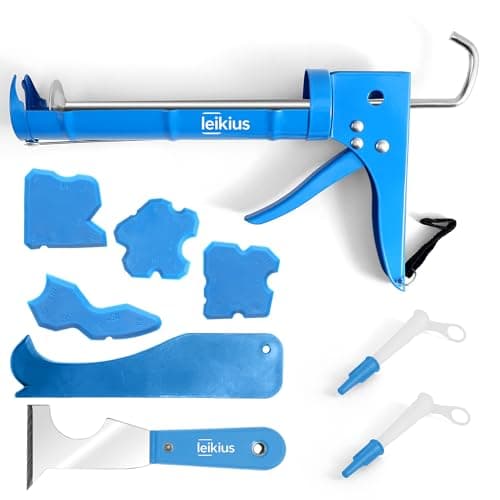 Caulk Gun,No-drip Silicone Caulking Gun Kit and Caulking Tools, Sealant Tools Grout Scraper For Kitchen Bathroom Sink Joint,With Gift Box Works 10OZ Tubes