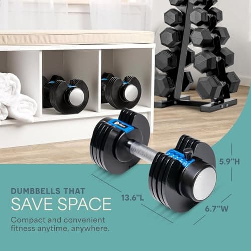 Lifepro Adjustable Dumbbells Set/Single - 15lb 43lb 55lb 90lb 25 lb Dumbbell Sets with Rack - Quick Adjust, Secure Grip weights dumbbells set - Compact Hand Weights for Women/Men at Home Gym 5