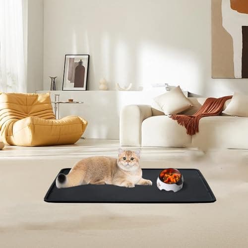 windhunt Cat Litter Mat Double Layer, Kitty Litter Box Mat Small Waterproof Urine Proof Trapping, Easy Clean, Silicone Cat Supplies & Accessories for Indoor Pets (Black, 19.68x14.96x0.39 in) 8
