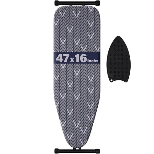 veiox Ironing Board Full Size, Metal Construction Iron Board with Extra Thick Heavy Duty Padded Cover, Stable Structure, Anti-Skid Feet (47x16)