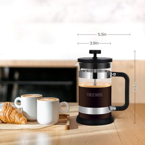 TBGENIUS French Press Coffee Maker 21 oz, Cold Brew Heat Resistant Thickened Borosilicate Coffee Pot, Coffee Presses 600 ml, Tea and Frothed Milk Press (Black，21Ounce) 5