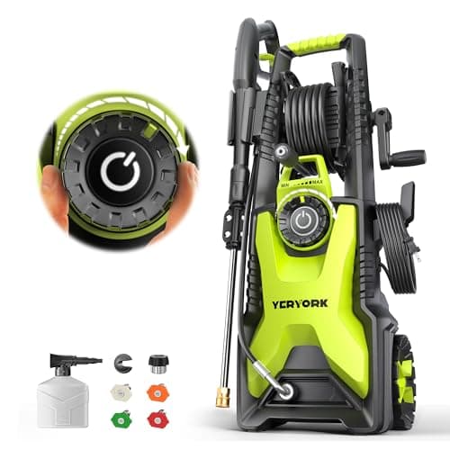 Adjustable 5000 Max PSI Pressure Washer, 2 Max GPM Power Washer with 33 FT Hose Reel, Steel Wand, 500ml Foam Cannon, 4-Nozzle Set, Electric Pressure Washer for Cars, Fences, Patios